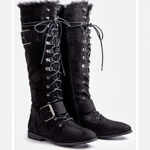 Just Fab Addison Black Flat Boots Size 8